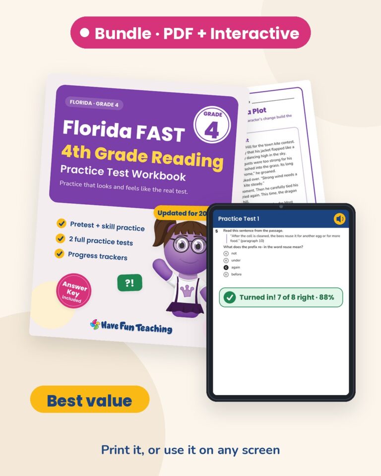Florida FAST 4th Grade Reading Practice Test Workbook