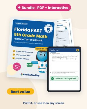 Florida FAST 5th grade math practice test workbook cover