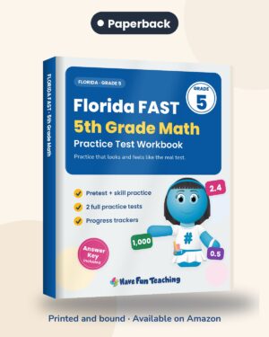 Florida FAST 5th grade math test prep workbook paperback cover