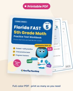 Florida FAST 5th grade math test prep workbook Printable PDF edition