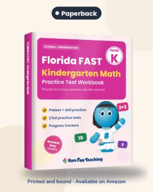 Florida FAST kindergarten math test prep workbook paperback cover