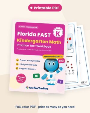 Florida FAST kindergarten math test prep workbook Printable PDF edition