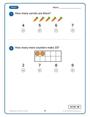 Florida FAST kindergarten math practice test workbook pretest page