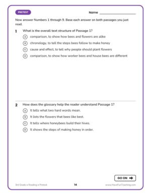 Florida FAST 3rd grade reading practice test workbook pretest page