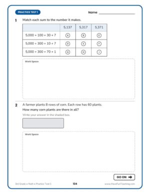 Practice test page from the Florida FAST 3rd grade math workbook