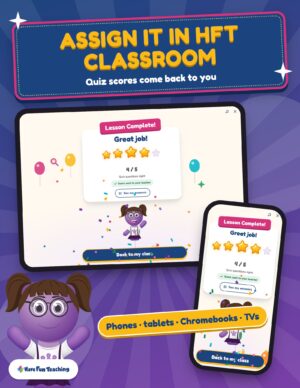 HFT Classroom teacher view showing Micro Lesson quiz scores
